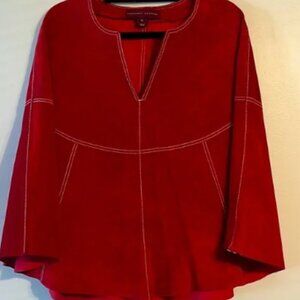 Vintage Red Leather Poncho Cape Margaret Godfrey Elbow Length Boho Western